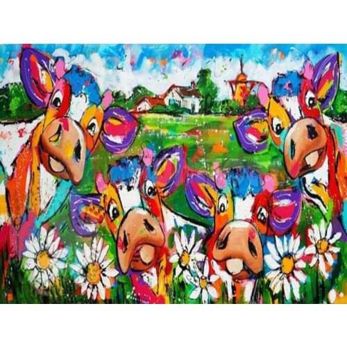 JMINE Div 5D farm colorful cow flower Full Diamond Painting cross stitch kits art High Quality Animal 3D paint by diamonds