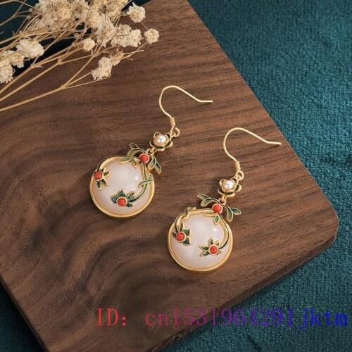 White Jade Flower Earrings Charm Gifts Women Gemstone Fashion Zircon 925 Silver Natural Crystal Chalcedony Jewelry Amulet