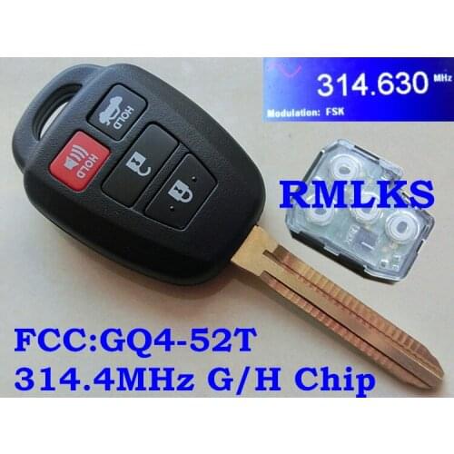 RMLKS For GQ4-52T Remote Key Fob With 314.2 Mhz H G Chip 4 Button Fit For Toyota RAV4 2013-2016 Uncut TOY43 Blade