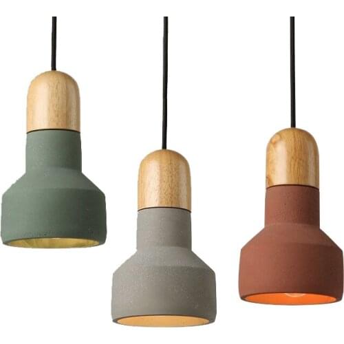 Solid Wood Cement Pendant Lights Vintage Bar Loft Industrial Colorful Led Hanging Lamp Dining Room Cafe Kitchen Light Fixtures