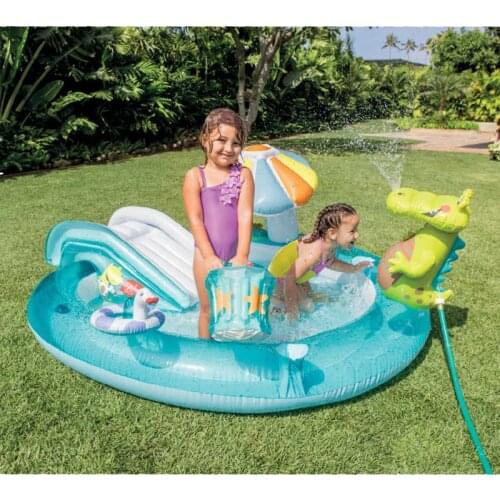 Home Use Kids Mini Inflatable Swimming Pool Crocodile Slide Outdoor Water Spray Park Pool With Cover Soft Play Equipment