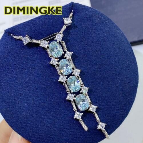 DIMINGKE 8*10MM 4 Paraiba Long Pendant Necklace Super Flash 100%-S925 Womens Jewelry Party Anniversary Birthday Gift