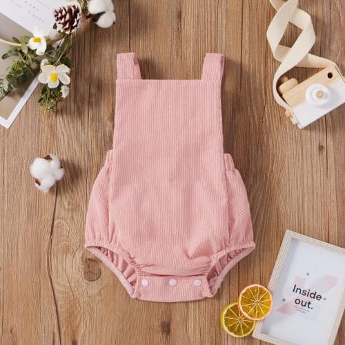Fashion New Infant Summer Sleeveless Rompers Solid Color Square Neck Ribbed Jumpsuit with Crotch Button for Baby Girls Boys