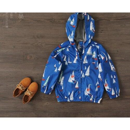 New Arrival Baby Boys Outerwear Jacket Boys Sailboats-print Hooded Coat Kids Fashion Spring Autumn Jacket