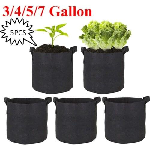 5Pcs 3/4/5/7 Gallon Grow Bags Felt Grow Bag Gardening Fabric Grow Pot Vegetable Growing Planter Garden Flower Planting Pots