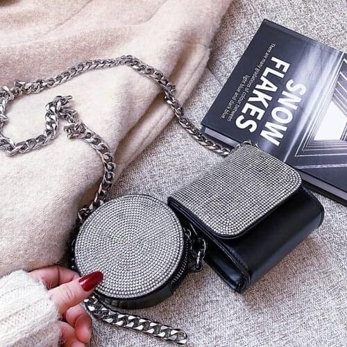 PU Leather Mini Purses and Handbags for Women 2021 Designer Luxury Fashion Girls Female Shoppers Hot New Rhinestone Chain Wallet