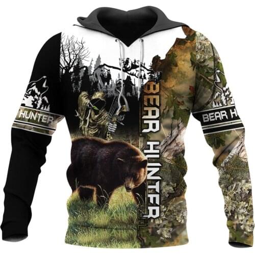 Animal Bow Hunter Bear 3D Printed Mens Hoodie Harajuku Fashion Sweatshirt Unisex Casual Jacket Pullover sudadera hombre KJ061