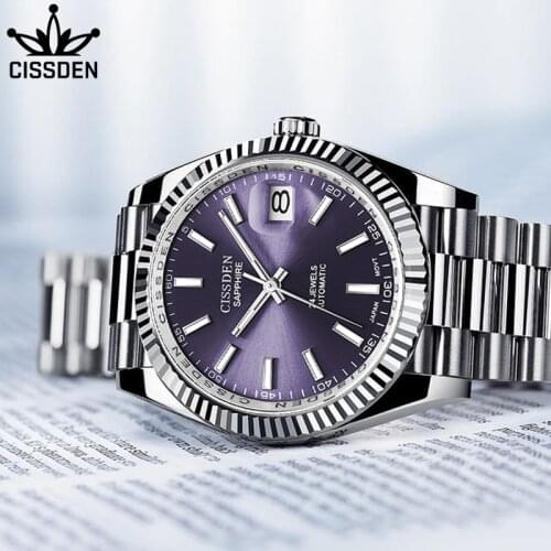 CISSDEN 42mm New Mens Mechanical Watch Sapphire Stainless Steel Automatic Waterproof Business Watch Men Relogio Masculino 2020