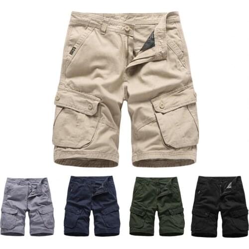 2021 Summer New Mens Casual Beach Shorts Mid Rise Solid Pockets Cargo Shorts knee-lengthMale Loose Work Man Short OverSize 32-40