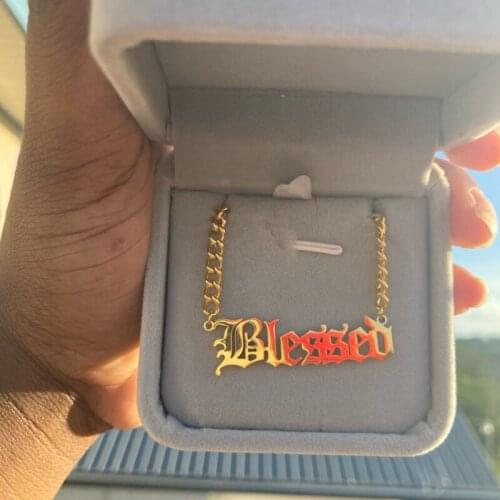 Custom Gothic Old English Nameplate Necklace For Women Stainless Steel Gold Chain Choker Necklaces Men Boho Pretty Jewelry Gift