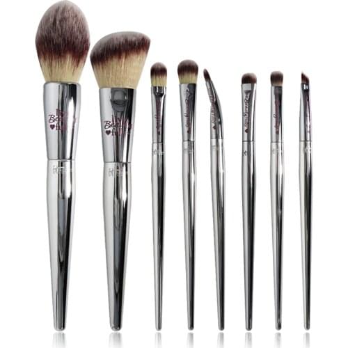 IT Cosmetics 8Pcs Makeup Brush Set Professional Powder Eye Blush Foundation Silver Chromed Brush Kit Pincel Maquiagem