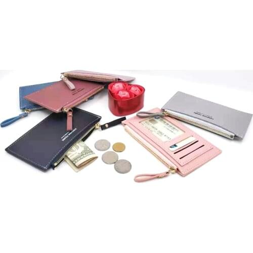 New mens and womens PU leather small wallet, coin purse, card bag, zipper clutch, mini ultra-thin wallet handbag