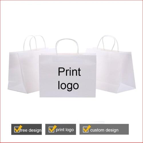 Wholesale 150gms custom print logo paper bag white gift bag with 9 sizes