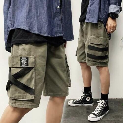 Outdoor 2020 Summer Elastic Waist trekking Multi Pocket patchwork Ribbon loose travel tactical cargo trekking shorts men