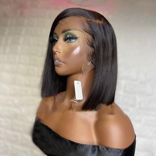 14inches Natural Straight Bob Wig Middle Part Short Black Wig Heat Resistant Fiber Synthetic Wigs for Black Women Preplucked