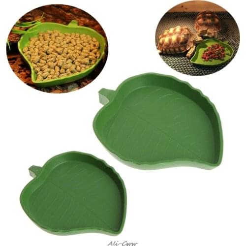 Reptile Water Food Dish Bowl Plastic Gecko Meal Worm Feeder Leaf Shape 2 size