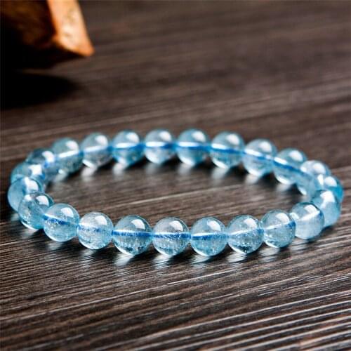 Genuine Blue Healing Crystal Clear Round Bead Bracelets For Women Female 8mm Natural To paz Bracelet Drop Shipping