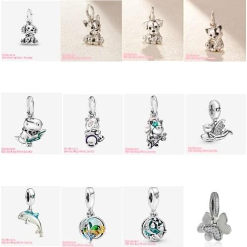 925 Sterling Silver Beads Sweet Cat Stork & Twinkling Stars Dino the Dinosaur Punk Band Shimmering Dolphin Poodle Baby Dangle