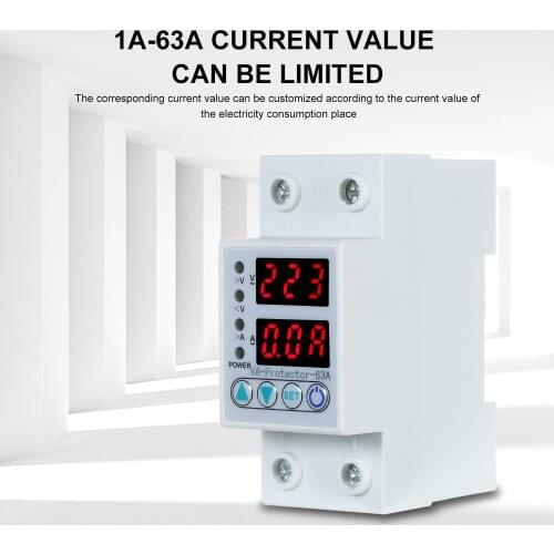 63A 220V Din Rail Adjustable Over Voltage and Under Voltage Protective Device Protector Relay Over Current Protection Home Usage