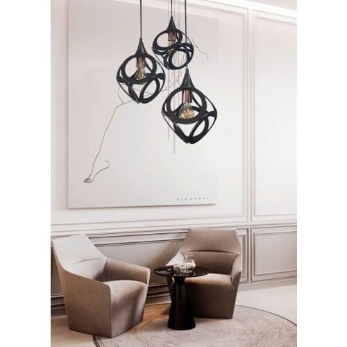 Sembol Dekor Siyah Bakır 3lü Round Sarkıt Avize