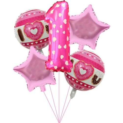 Chicinlife 5Pcs Donut Number 0 1 2 3 4 5 6 7 8 9 Foil Balloons Kids Adult Birthday Party Decoration doughnut I Love you Balloon