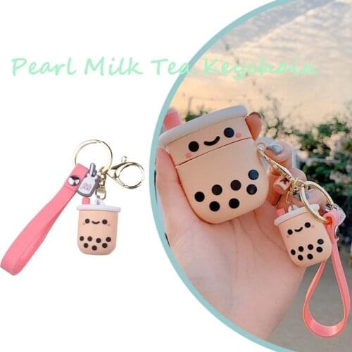 Silicone Pearl Milk Tea Cute Keychain Ladies Bag Luxury Keychain Car Jewelry Keychain Accessories Gift