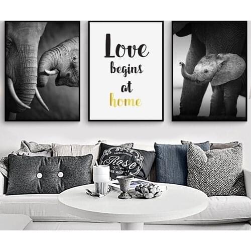 Nordic Black and White Elephant Maternal Love Letters Posters and Posters Wall Art Canvas Painting Modern Home Decor Frameless