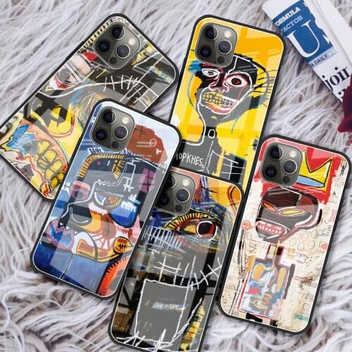 Glass Case For Apple iPhone 12 11 Pro Max 7 8 Plus XR SE 2020 X Xs 6 6S Luxury Shockproof Phone Cover Jean Michel Basquiat Art