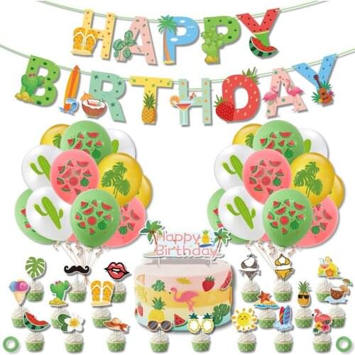 Happy Birthday Party Decoration Banner Cupcake Topper Tropical Flamingo Party Decoration Hawaii Party Supplies decoration home