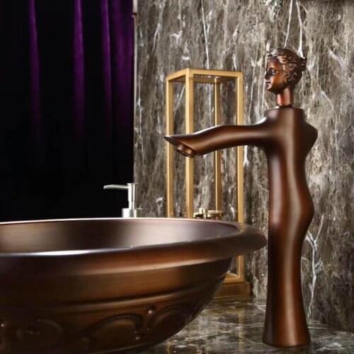 Top quality Artistic brass bathroom sink faucet smile girl model cold hot basin mixer faucet Classic European Style