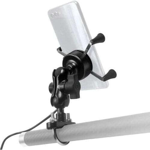 X-Type Mobile Phone Holder Bracket with USB Charger Cable Motorcycle Smartphpne Holder 360 Rotating For 4.7-6 inch Mobile Phone