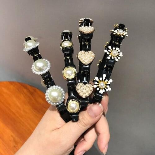 Pearls Rhinestone Women Hair clips and Headband Bezel with hairpins Braiding Device Double Bangs Braided Hair Accessories