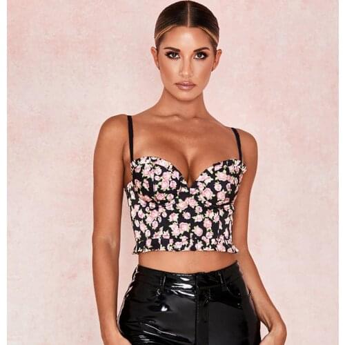 Women Floral Tube Tops Short Vest Sexy Bustier Camisole Slim Sweet Tank Camis Corsets Fashion Cropped Top Lady Corset Black 2020