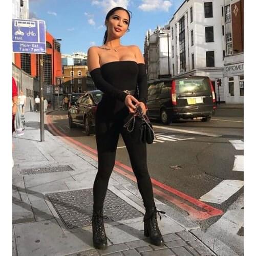 Women Jumpsuit Sexy Ladies Jumpsuits Party Rompers Black Off Shoulder Jumpsuit Women Long Sleeve Romper Skinny Rompers Trousers