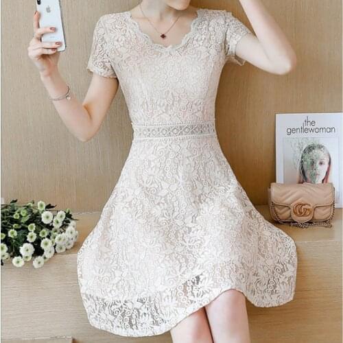 Plus size dress ladies 2021 fashion new spring and summer lace dress Korean temperament casual western style womens clothing