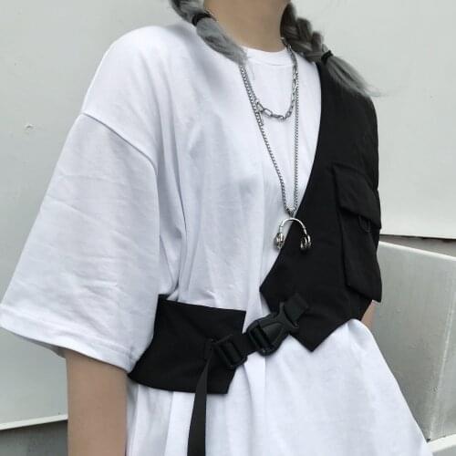 Homemade Dark Tooling Functional Vest Tactical Saddle Single Shoulder Men And Women Adjustable Trend Loose Ins Vest T-shirt