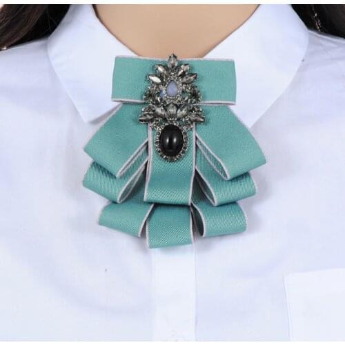 ZHINI Vintage New Woman Brooches Big Ribbon Bowknot Shirts Bow Tie Long Tassel Lace Collar Accessories Fashion Crystal Jewelry