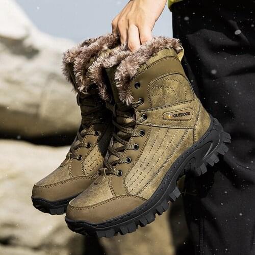 Winter Men Hiking Boots With Fur Super Warm Snow Ankle Boots Waterproof Work Hiking Shoes Sneakers Short Boots Plus Size 40-48