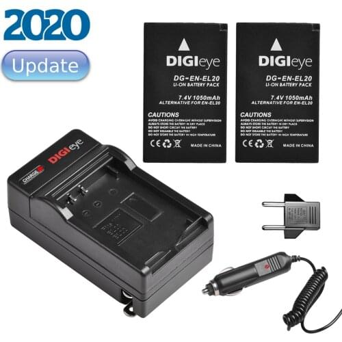 2Pcs EN-EL20 EN-EL20A Battery + Charger Kit for Nikon Coolpix P1000, Nikon 1 J1, J2, J3, Nikon 1 S1, Nikon 1 V3, Nikon 1 AW1