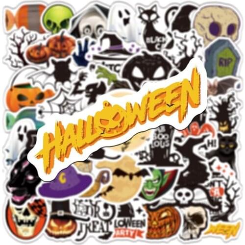 50Pcs/Pack Halloween Series Stickers Cartoon Halloween Bat Pumpkin Skull Spider Net DIY Stickers Decals for Laptop Luggage Decor