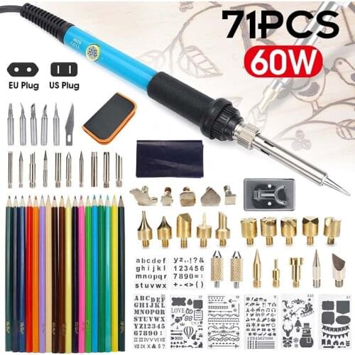 71pcs 60W Pen Pyrography Solder Iron Tool Kit Set Adjustable Wood Burning Carving Embossing Tool