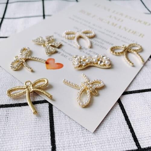 DIY jewelry accessories temperament diamond inlaid pearl bowknot pendant necklace brooch jewelry accessories materials