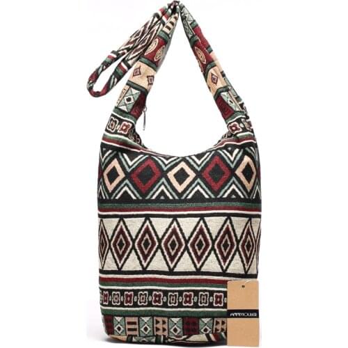 Annmouler New Women Shoulder Bag Woven Fabric Messenger Bag Aztec Hippie Bag Capacity Crossbody Bag Female Bohemian Hobo