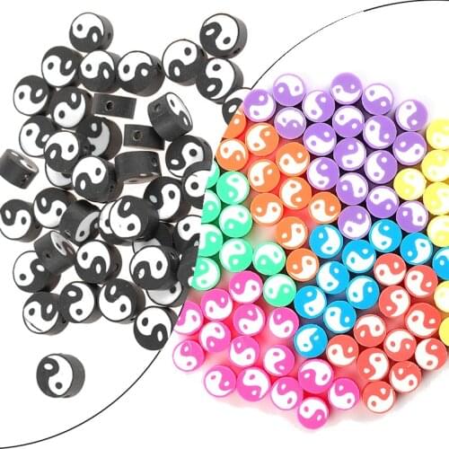 50pcs Tai Chi Loose Beads For Bracelet Necklace Diy Jewelry Making Clay Colorful Yin Yang Spacer Bead DIY Beaded Jewelry Finding