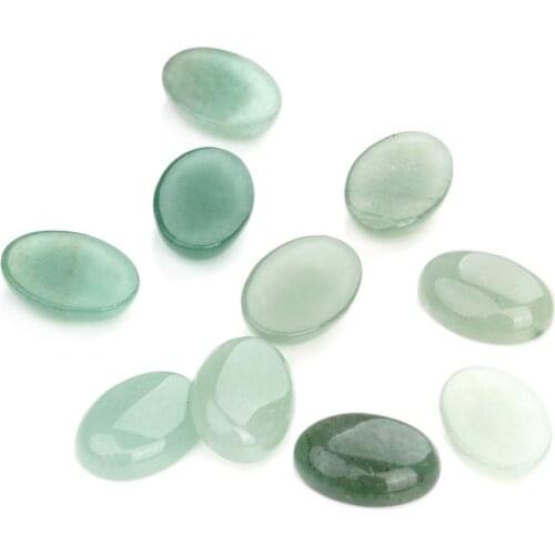 10pcs/lot Natural Stone Green Aventurine Beads Flat Back Oval Cabochon Cameo Beads for DIY Blank Base Jewelry Making Accessories