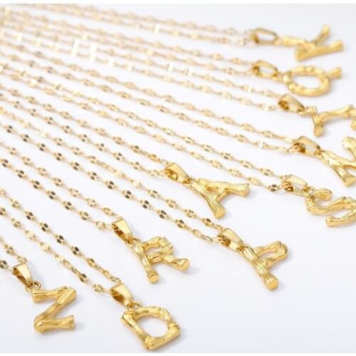 Wholesale 26pcs A-Z Each 1pcs Dainty Jewelry Monogram Alphabet Letter Necklace Stainless Steel Chain Bamboo Initial Necklace