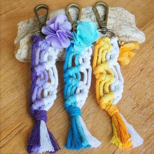 Gradient Color Tassels Weave Flower Macrame Key Chains Accessories Statement Boho Handmade Fashion Luxury Designer Key Chains