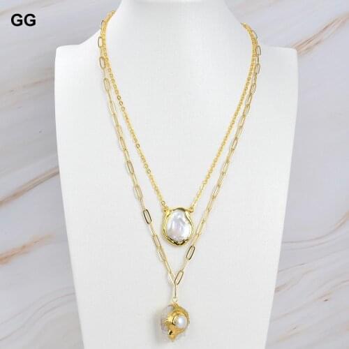 GuaiGuai Jewelry Cultured White Pearl White Quartz Druzy Charm Chain Layers Necklace