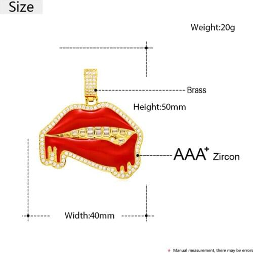 ICEOUBOX Red Drip Oil Lips Pendant Micro Pave Cubic Zircon Flaming Red Lips Necklace For Women Mens Hip Hop Jewlery Top Quality