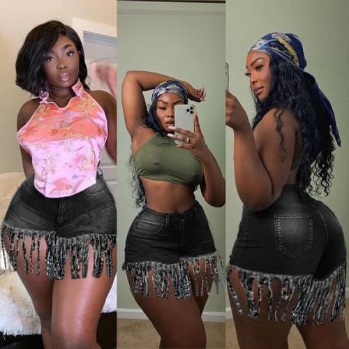 INS Hottest Women Sexy Clubwear Short Jeans New Arrivals High Waist Button Skinny Tassels Mini Denim Shorts 2021 Summer